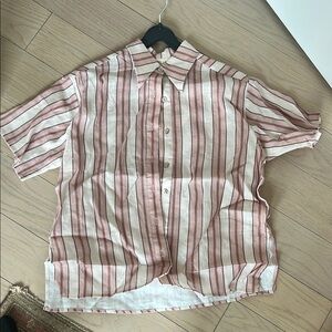 VRG GRL 100% linen never worn Striped Short Sleeve Shirt